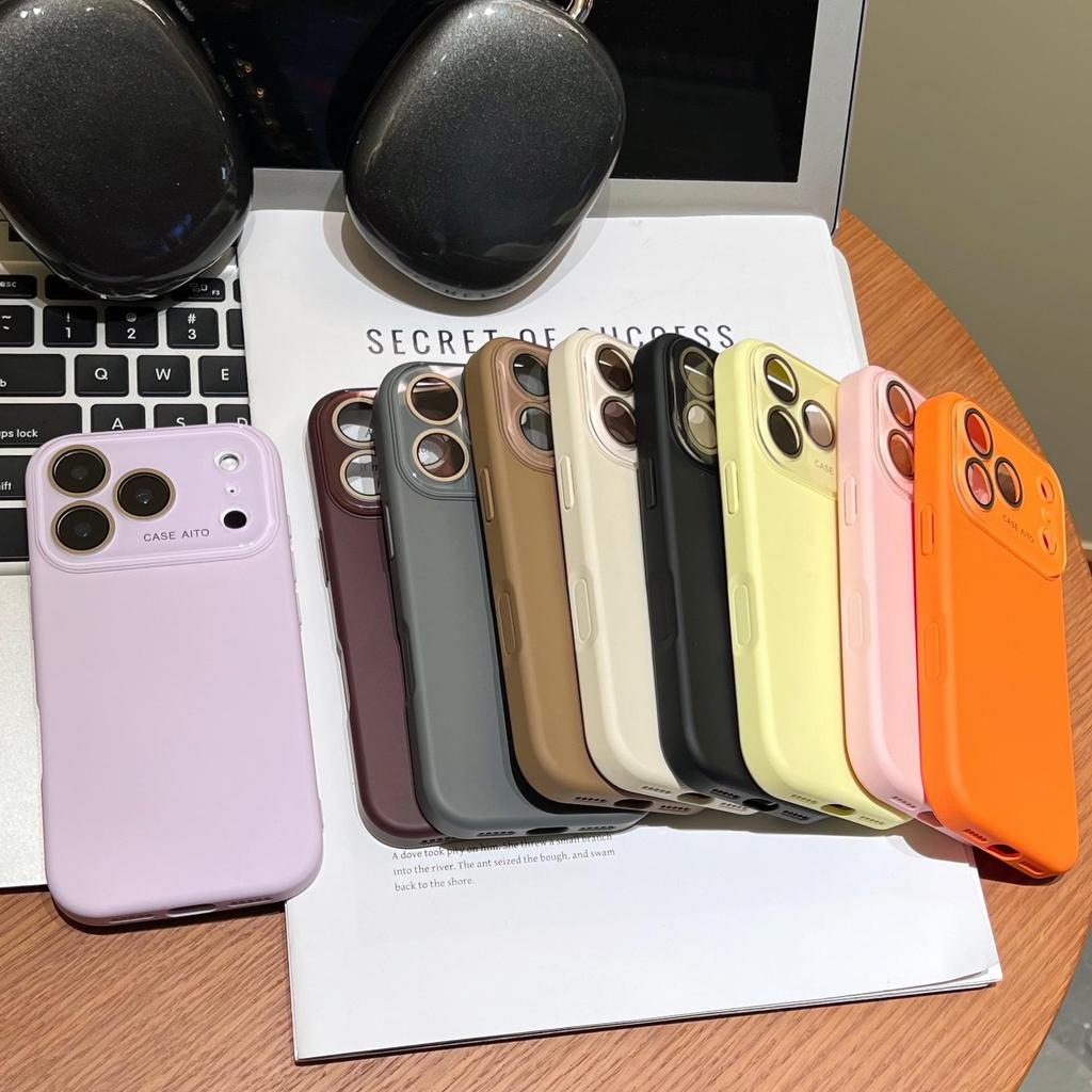 Чехол из жидкого силикона для iPhone 17 Pro Max, Однотонный, Приятный на ощупь, Ударопрочный, Большое окно, Женский стиль