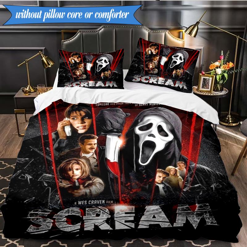 Scr-eam Horror Movie 3pcs K-pop music group Bedding set,Ideal for Bedroom, Dormitory,Including Duvet Cover And 2pcs Pillowcases,Fan gifts