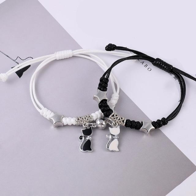 2pcs /Set Couple Charm Bracelet For Women Magnetic Attraction Ball Heart Key Lock Link Wrist Chain Best Friend Jewelry Gift Egirl