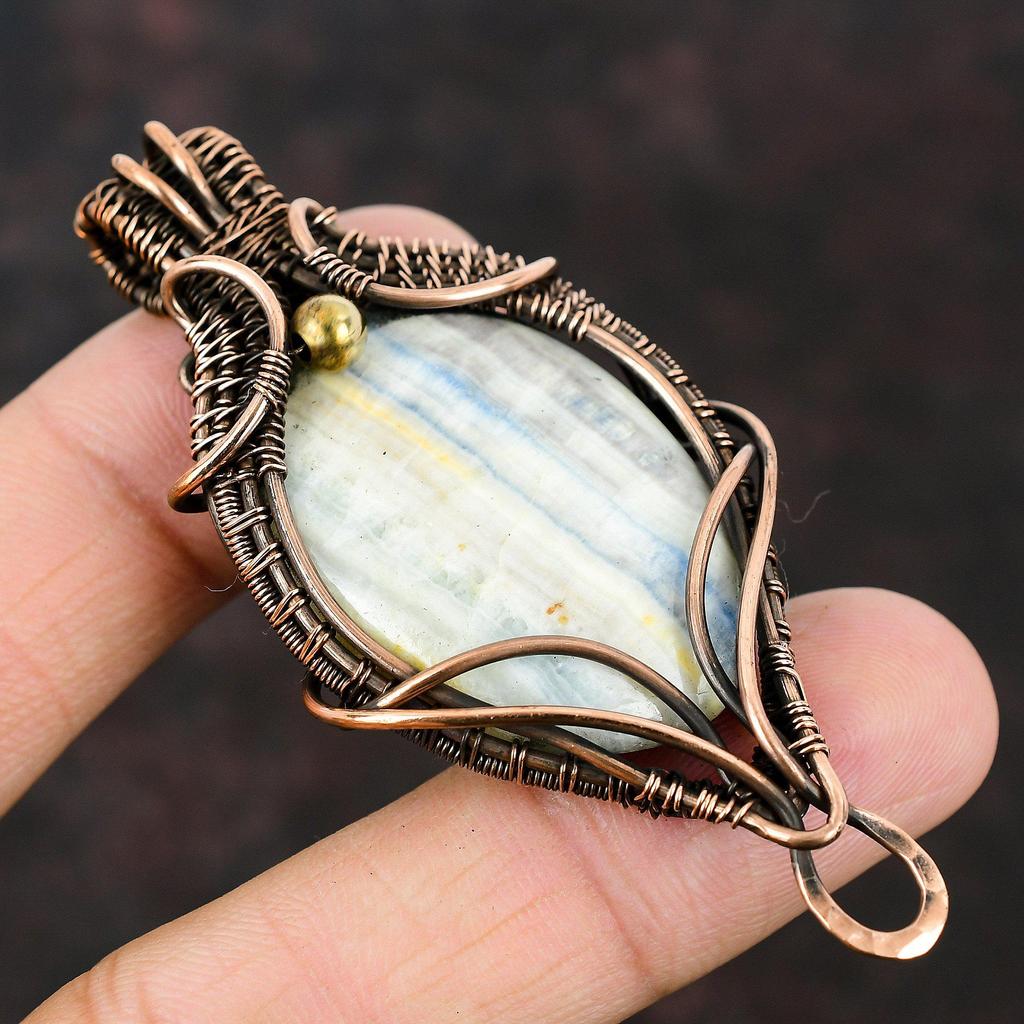 Синий шеелит медная подвеска, подвеска, обмотанная медной проволокой, изящная подвеска с драгоценным камнем, украшения ручной работы для женщин, антикварные украшения, подарок для мамы