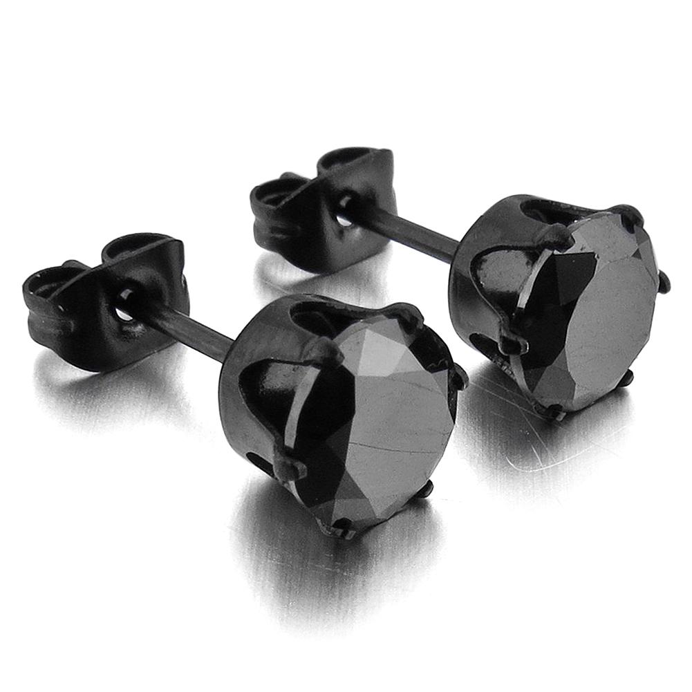 1Pc Punk Men Women 6/8mm Black Six Claw Cubic Zirconia Stud Earrings Jewelry