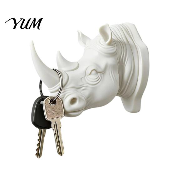 Resin Key Holder Rhino Head Wall Hook for Keys And Hats, Decorative Animal Coat Decor Rack Entryway, Creative Holder, Versatile Mounted Storage Hanger