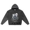 DTG Print Knitted Denim Zip-Up Hoodie Angel Streetwear Brother Print Zipper Hoodies