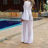Сексуальное ажурное однотонное белое пляжное платье-туника женское летнее пляжное платье с расклешенной юбкой