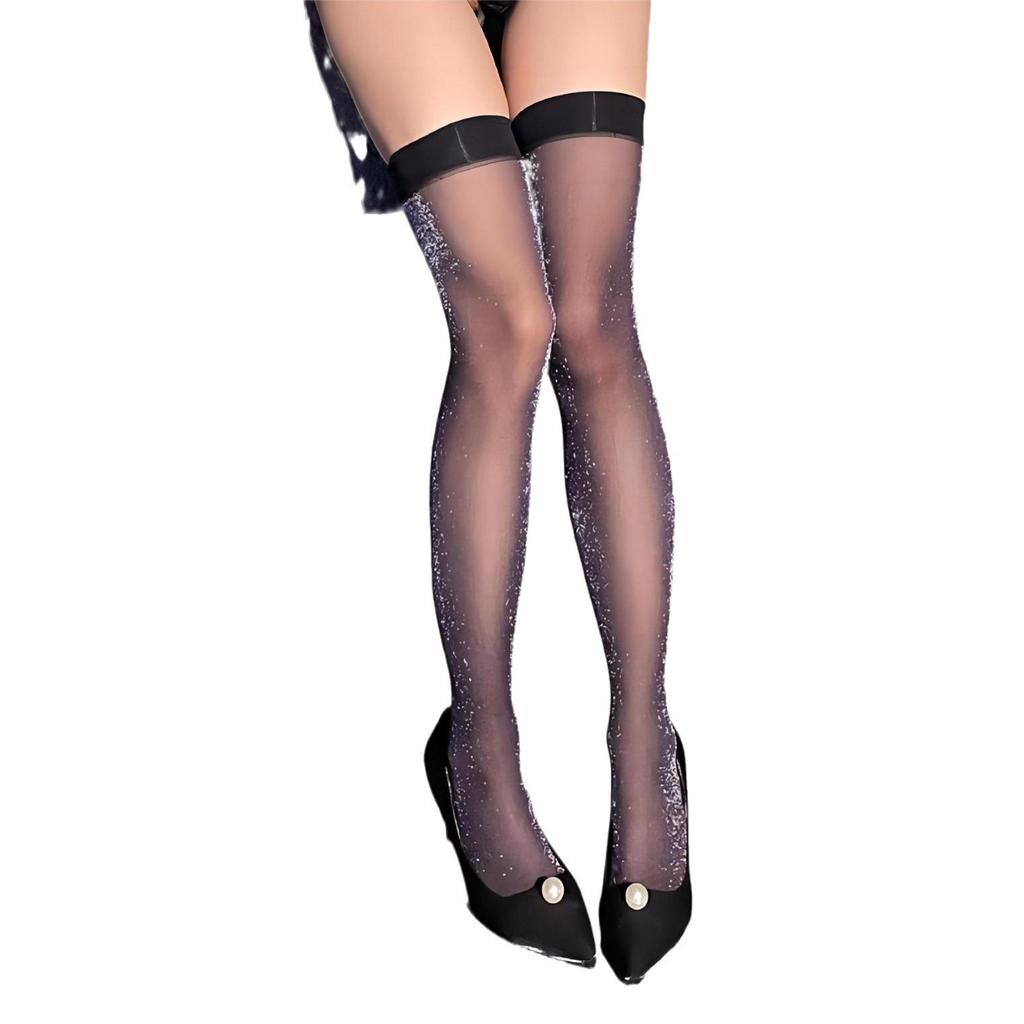 Перламутровые шелковистые черные чулки для клубной одежды, ультратонкие сексуальные высокие носки