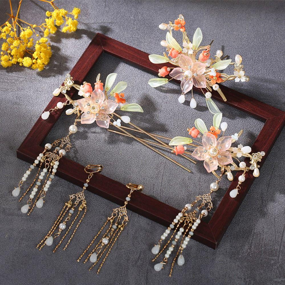 Tassel Ancient Hair Stick Sets Chinese Style Earrings Hairpin Set Bridal Headwear  Jewelry