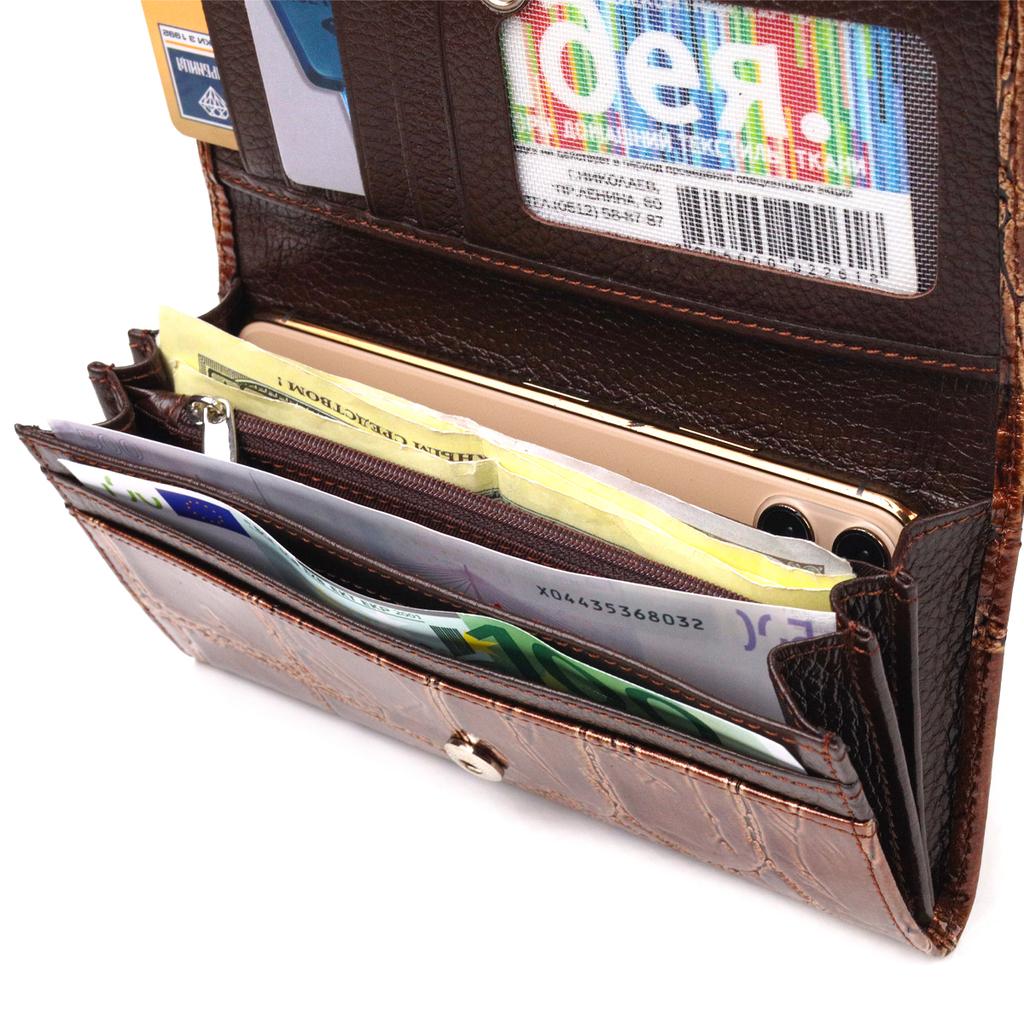 Необычный Женский кошелек из натуральной фактурной кожи CANPELLINI Wallet 21652 Коричневый