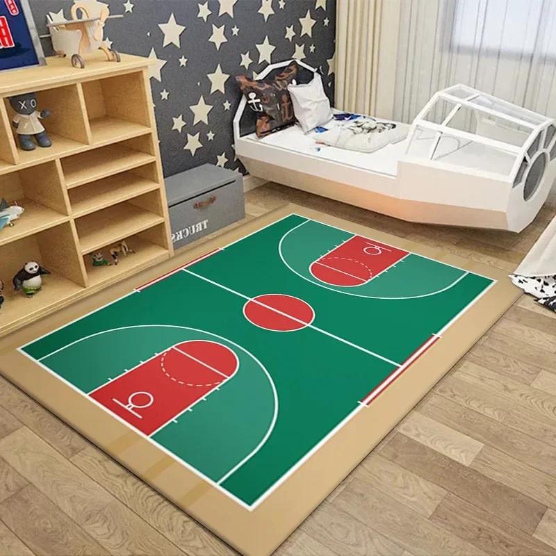3D Football Basketball Field Floor Mat Large Anti-Slip Carpet for Kids' Room Bedroom Washable Rug for Play Area Boy's Decor