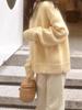 Milky Yellow Mohair Loose Knit Sweater - Women's Spring/Summer Petite Lazy Style, Thick Round Neck Pullover