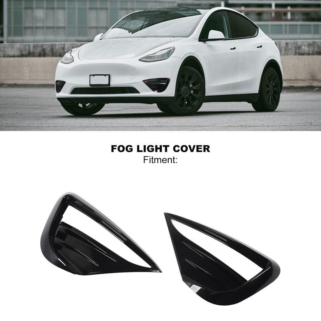 New 2Pcs Car Fog Light Cover Glossy Black Front Fog Lamp Eyebrow Trim Replacement For Tesla Model Y 2019 To 2025