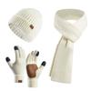 3Pcs/Set Ear Protection Women Hats Scarf Gloves Set Warm Touchscreen Gloves Knitted Hat  Outdoor