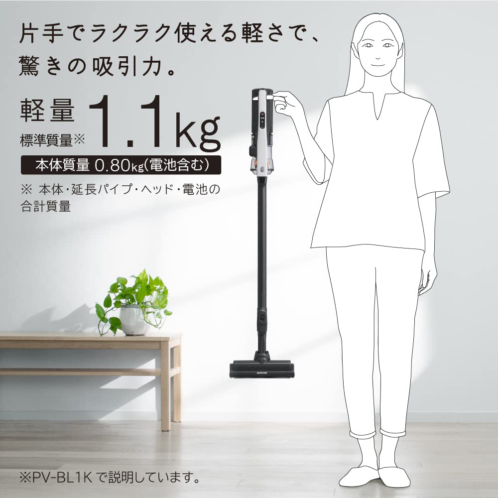 Hitachi Vacuum Cleaner Rakukaru Stick Cordless Stick Cleaner W White Made In Japan Lightweight PV-BL1K Self-propelled