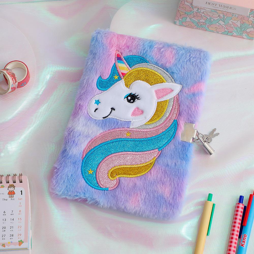Cute Unicorn Planner Book Notebook Diary Note Book Unicorn Cartoon Unicorn Plush Notebook with Lock Cute Diary for Students Children's Gifts