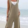 Женский комбинезон, однотонный, простой, удобный, не скатывается, свободный, повседневный, без рукавов, с глубоким промежутком, летний комбинезон, повседневная одежда