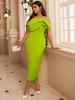 Green Bodycon Dresses for Women One Shoulder Sleevless Ruffles Midi Evening Birthday Event Outfits