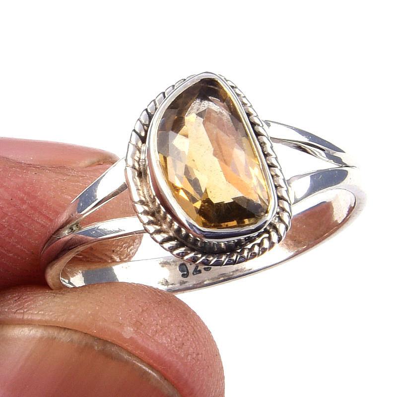 Natural Citrine Gemstone Handmade 925 Solid Sterling Silver Ring Size 8 k3v60
