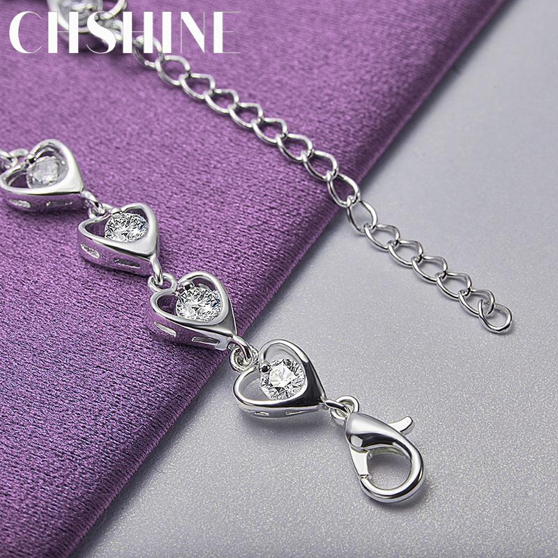 CHSHINE 925 стерлингового серебра сердечко циркон цепочка браслет для женщин модные ювелирные изделия с подвесками