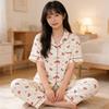 Sweet bow polka dot striped lapel cardigan wrinkled pajamas women's spring loungewear set
