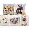 Pug Dog Tiger Animal Hand Painting Cushion Cover Beige Linen Throw Pillowcase Decorative Pillows For Sofa 40x40cm 50x50 45x45