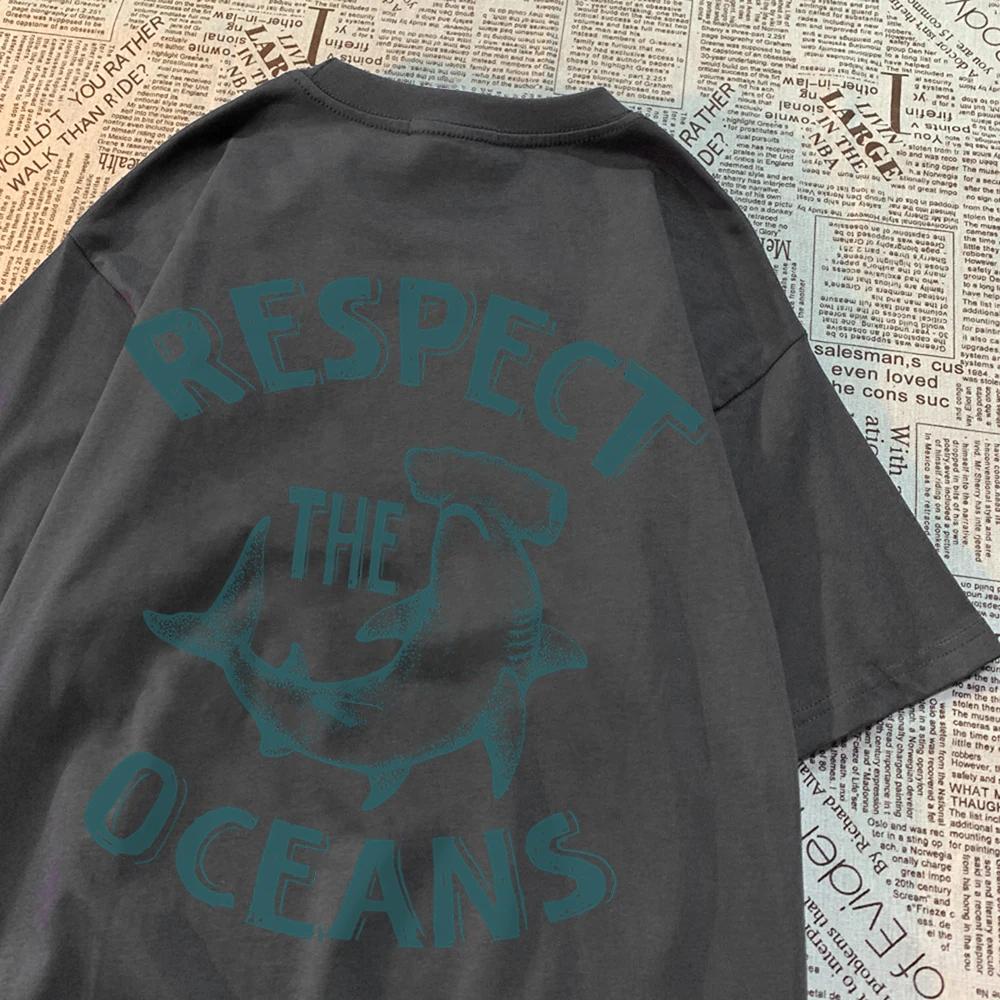 Respect The Oceans Print Men T Shirts Harajuku Loose Tee Clothes Anime Oversize New Menwear Fashion Cotton Men Women T Shirt