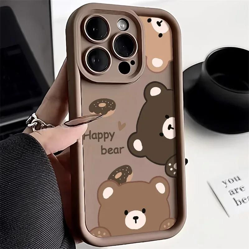Мультяшный Милый Медведь Чехол Для Телефона Для iPhone 16 Чехол iPhone 11 12 13 14 15 Pro Max XR XS X 7 8 15 16 Plus Конфетный Силиконовый Мягкий Чехол