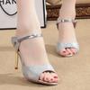 Summer New Women's Shoes Fish Mouth Thin Heel High Heel Sexy Sequins Fashion Women's Sandals Female Hair