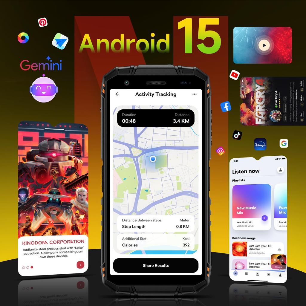 DOOGEE Fire3 Pro Защищенный смартфон Android 15, 16 ГБ + 128 ГБ / 2 ТБ, 8350 мАч, 5,5-дюймовый HD+ дисплей, 16 МП + 8 МП, Две SIM-карты 4G / NFC / IP68 / OTG / FACE ID / GPS / Widevine L1