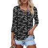 Женская модная свободная футболка с перекрестным V-образным вырезом и семью рукавами, повседневный топ с винтажным цветочным принтом