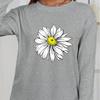 Tops For Women White Daisy Print Round Neck Long Sleeve T-shirt Fall Casual Slim Pullover Women's Long Sleeve Top