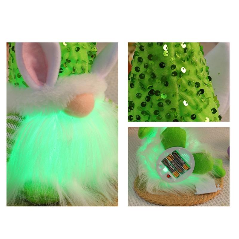 Easter Gnome Sequins Rabbit Faceless Doll with LED Light Ornaments for Spring Swedish Tomtes Dwarfs Home Decorations