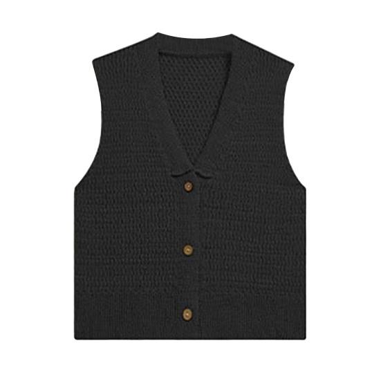 Женский укороченный свитер-жилет с V-образным вырезом на пуговицах, летний повседневный трикотажный кардиган без рукавов для девочек-подростков