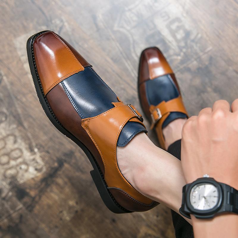 2024 Мужские Оксфордские Туфли Из Натуральной Кожи Замши Повседневные Туфли С Крытым Носком Двойная Пряжка Монк Ремешок Классические Туфли Синие Коричневые Туфли