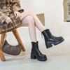 Fashion 10CM Microfiber Synthetic Women ZIP Ankle Motorcycle Platform Booties Autumn Ankle Spring Thick Soled Chunky Heels Shoes