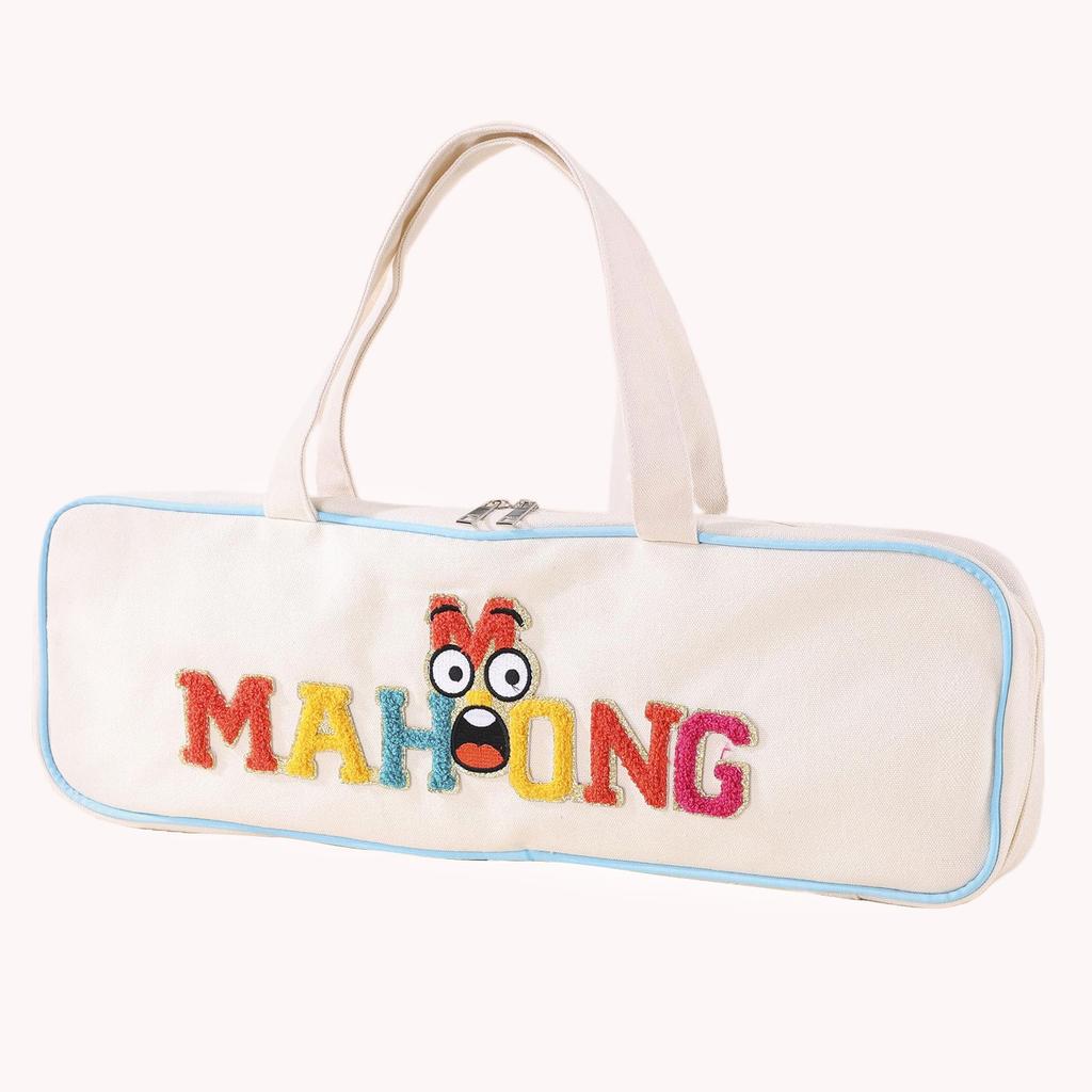 Canvas Large Capacity Mahjong Tile Bag with Zipper Mahjong Tile Storage Bag for Business Studio Home Travel Adults Teens