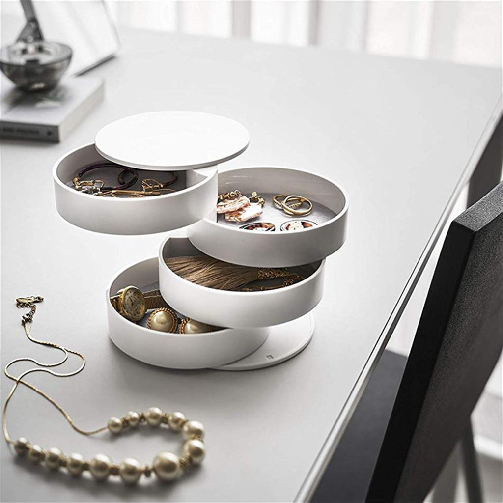 Женская коробка для хранения ювелирных изделий, новый дизайн, модный 4-слойный вращающийся лоток для хранения ювелирных аксессуаров с крышкой, подарок на день рождения для женщин