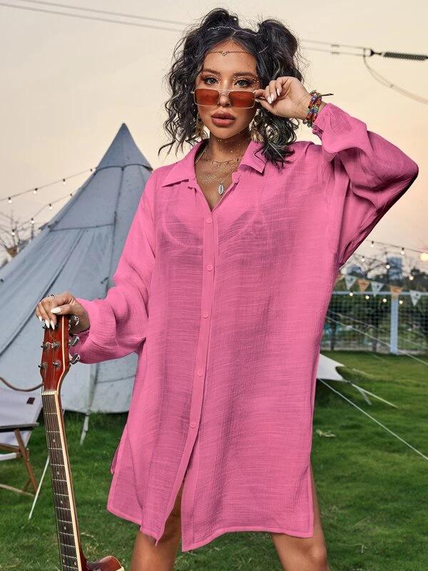 "Bamboo Cotton Long-Sleeve Beach Cover-Up Cardigan"