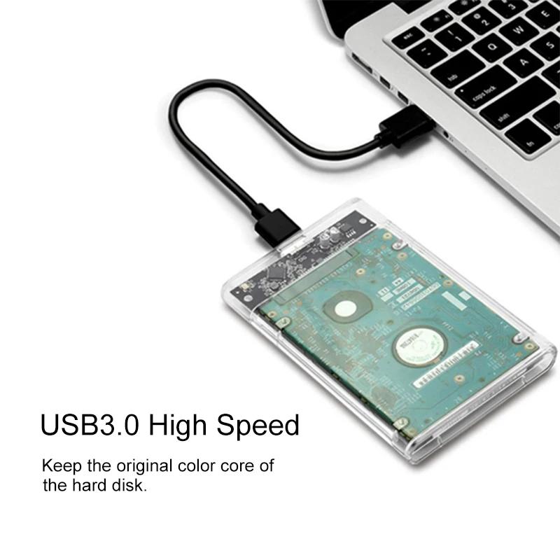 2.5inch SATA SSD Hard Drive Case USB3.0 HDD Enclosure Transparent Design Transfer Speed Mobile External Housing