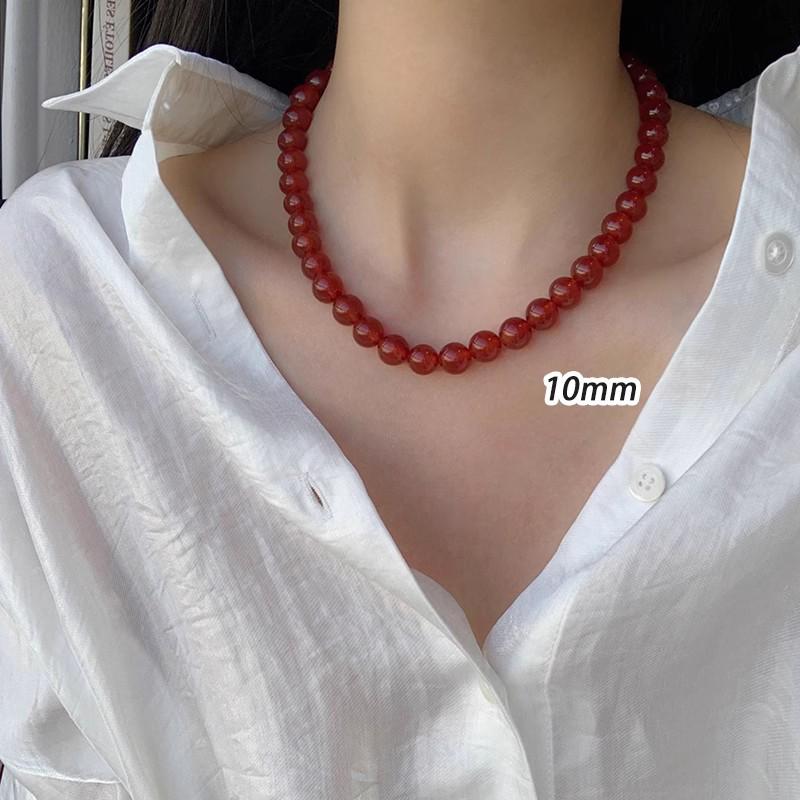 Женское колье из стерлингового серебра 925 пробы с красным агатом - Бусы-цепочка для свитера на китайский Новый год и Рождество
