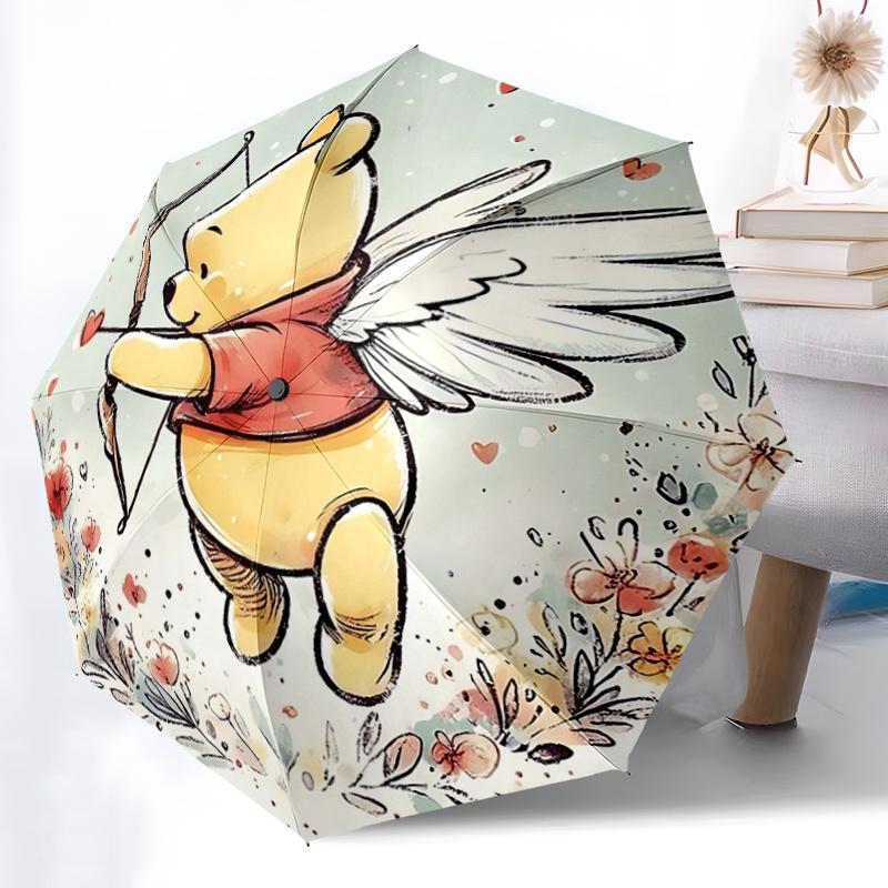 1pc Cupid Winnie the Pooh Automatic Opening and Closing Umbrella - Lightweight 3-Fold Design, Suitable for Fans, Travel, Daily Use - Officia