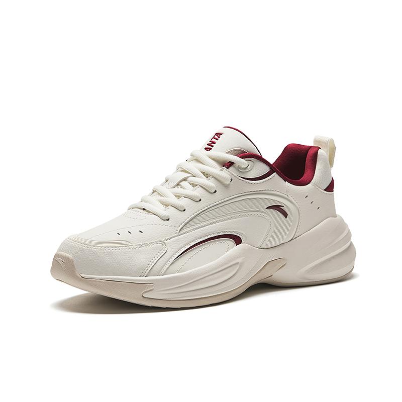 Anta Fabric Synthetic Leather Ace Shock Absorbing Wear Resistant Low Top Dad Shoes Men Sneaker White Red 912338802-11
