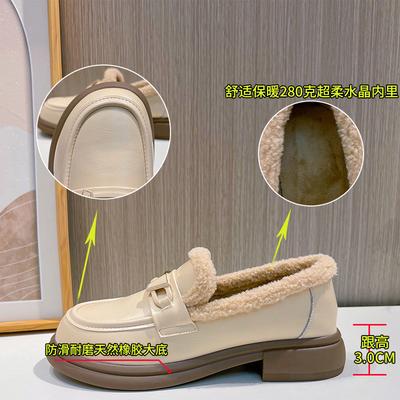 Кожаные мокасины женские 2025 зима новые бархатные теплые круглые туфли ретро британская мода одинарные туфли универсальная обувь