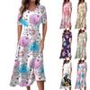 Ladies Casual Fashion Gradient Print V-Neck Short Sleeve Waist Long Swing Dress