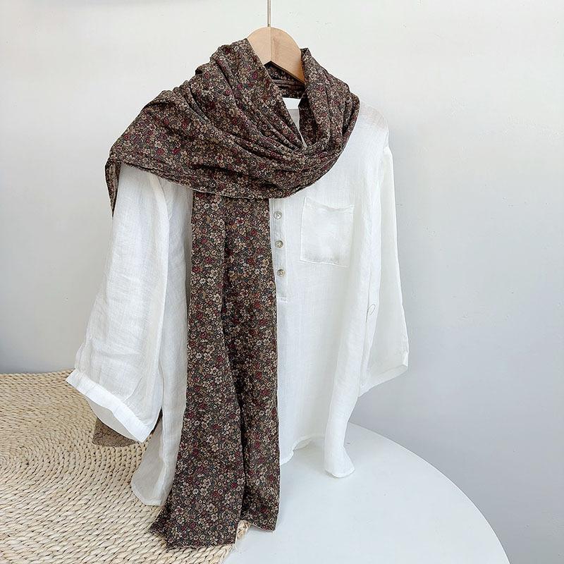 Korean Cotton Retro Scarf Spring And Autumn New Floral Scarf Fashion Female Thin Breathable Shawl Travel Shawl Warm Neck Scarves