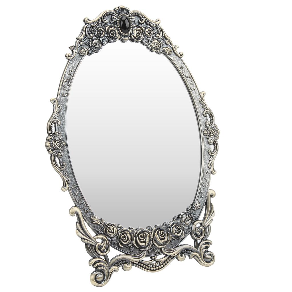 Retro Desktop Makeup Mirror Floral Embossed Beaded Edges Clear Image Functional Vintage Mirror