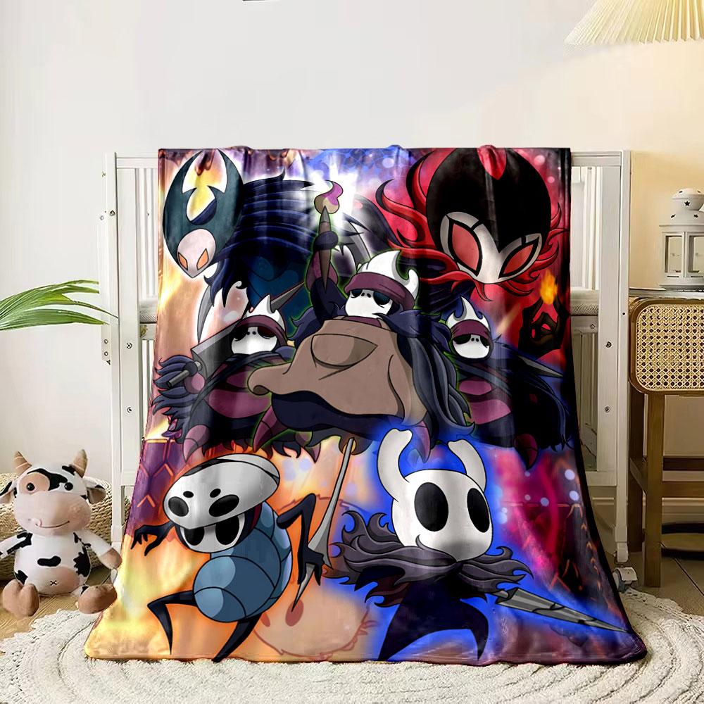Stylized Hollow Knight characters with vibrant colors and dynamic poses. for all seasons blanket lunch break throw gift