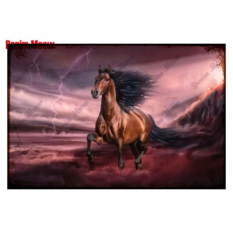 Vintage Horses Plaque Metal Tin Sign Retro Bar Home Farmhouse Decor Animal Steed Art Posters Wall Sticke