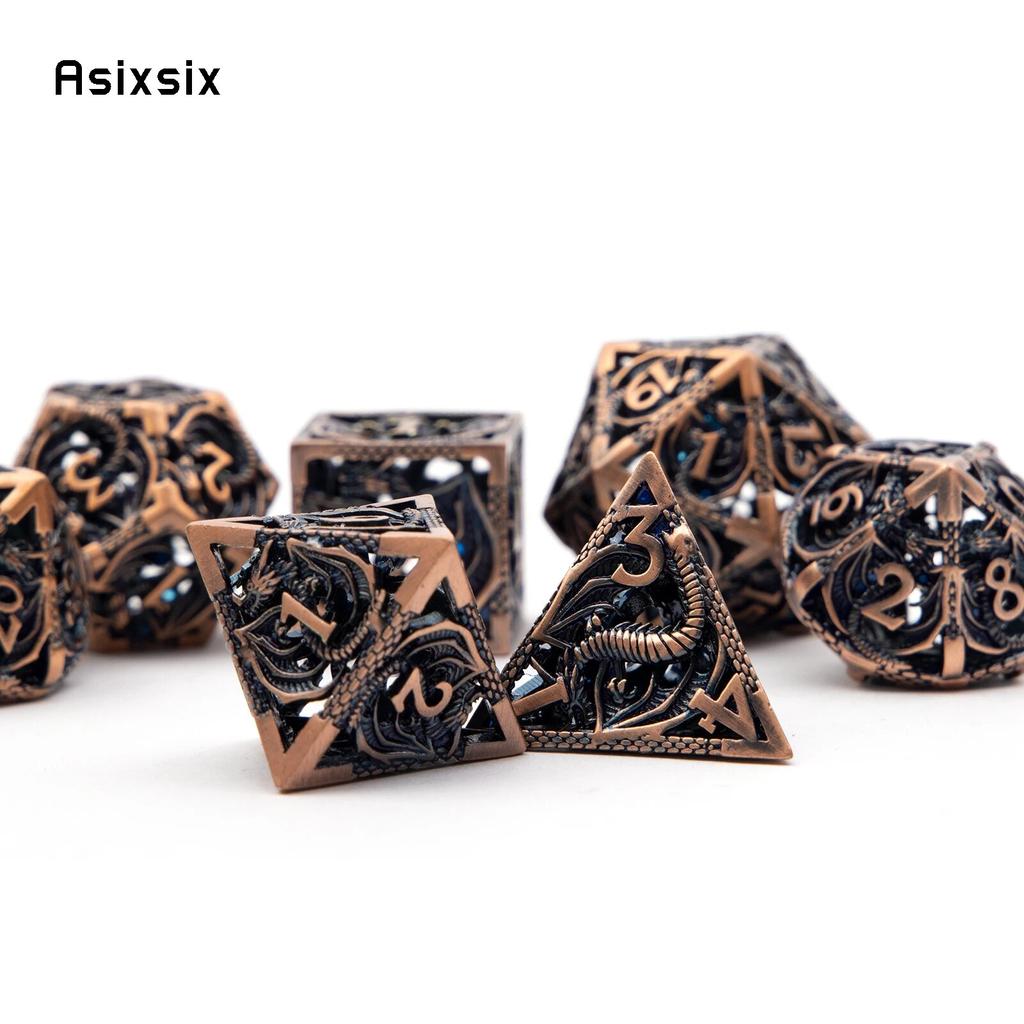 7 шт. медно-черный дракон металлические игральные кости набор полых металлических многогранных кубиков подходит для ролевой ролевой игры, настольной игры, карточной игры