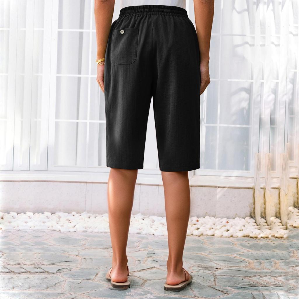 Женские летние шорты, свободные, повседневные, длиной до середины колена, удобные летние шорты с карманами