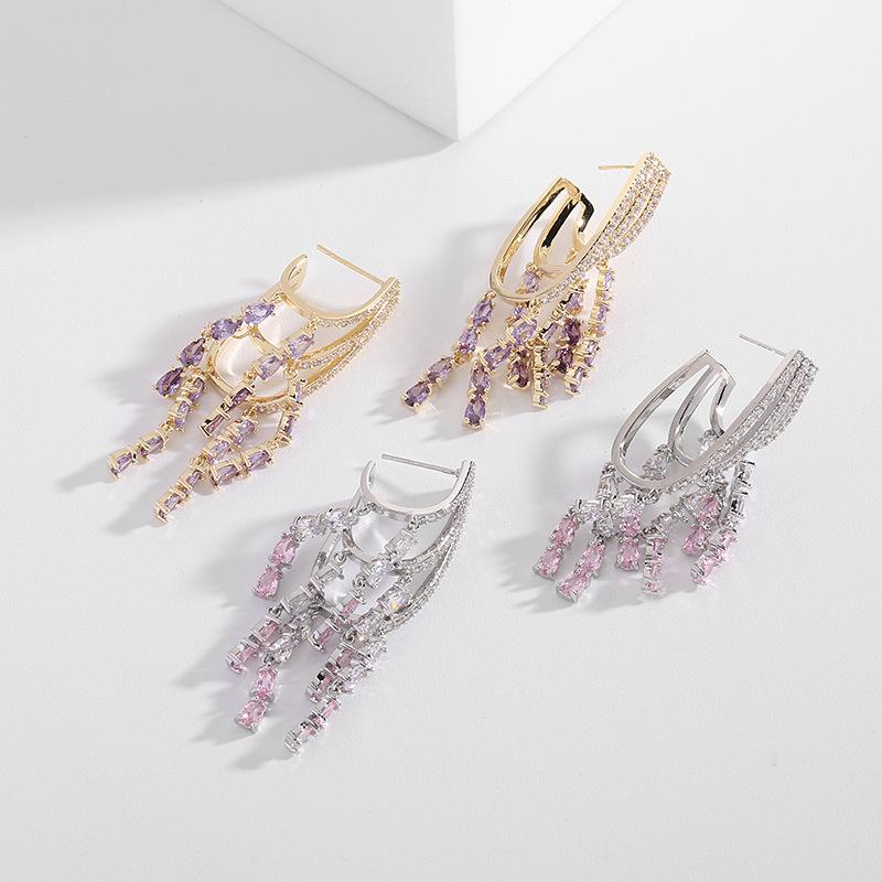 SUYU Мода Инкрустированные кубическим цирконием Вечернее платье Свадебные серьги Серьги-кисточки в виде капли воды