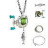 Rotatable Mini Fishing Reel Pendant Necklace Set 3-Piece Cool Lure Fishing Jewelry Kit Unique Rotating Reel Charm Accessories